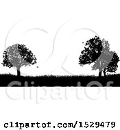 Poster, Art Print Of Black And White Silhouetted Grassy Field With Trees