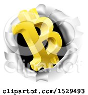 Poster, Art Print Of 3d Gold Bitcoin Currency Symbol Breaking Through A Hole In A Wall