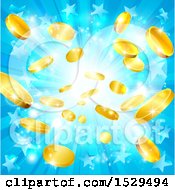 Poster, Art Print Of Blue Explosion Of Stars And Gold Coins