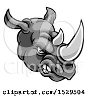 Clipart Of A Grayscale Tough Rhinoceros Sports Mascot Head Royalty Free Vector Illustration