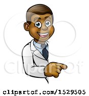 Clipart Of A Friendly Black Male Doctor Pointing Around A Sign Royalty Free Vector Illustration