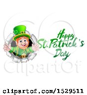 Poster, Art Print Of Happy St Patricks Day Greeting By A Leprechaun Breaking Through A Wall