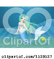 Clipart Of A Mermaid And Fish Underwater Royalty Free Vector Illustration by Pushkin