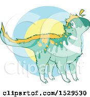 Clipart Of A Green And Yellow Dinosaur Royalty Free Vector Illustration