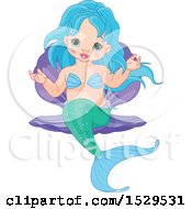 Clipart Of A Mermaid Baby Sitting On A Shell Royalty Free Vector Illustration by Pushkin