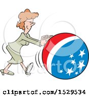 Poster, Art Print Of Cartoon White Business Woman Getting The Ball Rolling With An American Theme