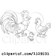 Poster, Art Print Of Black And White Chicken Family With A Chick Hen And Rooster