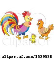 Poster, Art Print Of Chicken Family With A Cute Chick Hen And Rooster