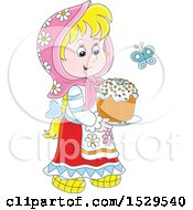 Poster, Art Print Of Happy Blond Caucasian Girl Carrying A Cake