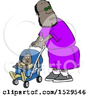 Poster, Art Print Of Cartoon Black Dad Pushing A Baby In A Stroller