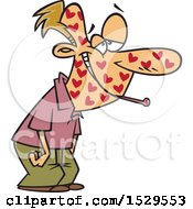 Clipart Of A Cartoon Love Sick Man With A Heart Rash Royalty Free Vector Illustration