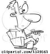 Poster, Art Print Of Cartoon Black And White Man Holding A Remote Control And Sitting In A Swivel Chair