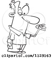 Clipart Of A Cartoon Black And White Man Reading Fine Print Royalty Free Vector Illustration