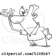 Clipart Of A Cartoon Black And White Man Gesturing That He Is Watching Someone Royalty Free Vector Illustration