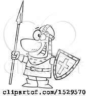 Poster, Art Print Of Cartoon Black And White Male Castle Guard Holding A Spear And Shield