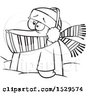 Clipart Of A Cartoon Black And White Bundled Man Stuck In Snow Royalty Free Vector Illustration