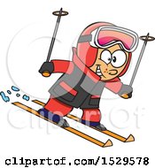 Clipart Of A Cartoon Happy Boy Skiing Royalty Free Vector Illustration by toonaday