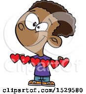 Poster, Art Print Of Cartoon Boy Holding A Banner Of Heart Cut Outs