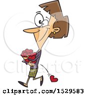 Poster, Art Print Of Cartoon White Woman Carrying A Bundle Of Love Hearts