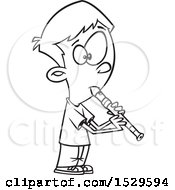 Poster, Art Print Of Cartoon Outline Boy Playing A Recorder
