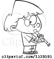 Clipart Of A Cartoon Lineart Girl Playing A Recorder Royalty Free Vector Illustration