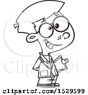 Clipart Of A Cartoon Lineart Doctor Boy Royalty Free Vector Illustration