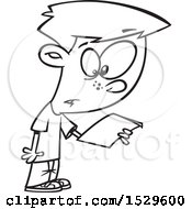 Clipart Of A Cartoon Lineart Boy Reading A Script Royalty Free Vector Illustration