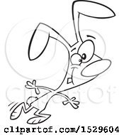 Clipart Of A Cartoon Lineart Dancing Bunny Rabbit Royalty Free Vector Illustration