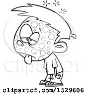 Clipart Of A Cartoon Lineart Contagious Sick Boy Royalty Free Vector Illustration