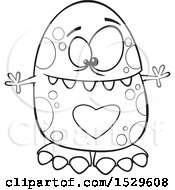Clipart Of A Cartoon Lineart Monster With A Big Heart Royalty Free Vector Illustration