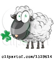Clipart Of A Happy Irish Sheep Eating A Clover Shamrock Royalty Free Vector Illustration by Domenico Condello