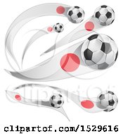 Clipart Of 3d Soccer Balls And Japanese Flags Royalty Free Vector Illustration