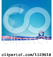 Clipart Of A North Korean Ribbon Flag Over A Blue And White Background Royalty Free Vector Illustration by Domenico Condello