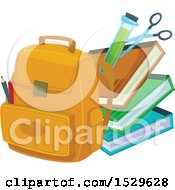 Clipart Of A School Design With A Backpack Books And Test Tube Royalty Free Vector Illustration by Vector Tradition SM