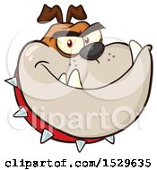 Clipart Of A Tough Tan Bulldog Head Wearing A Spiked Collar Royalty Free Vector Illustration