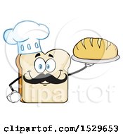 Poster, Art Print Of Sliced Bread Chef Mascot Character With A Mustache Holding A Loaf