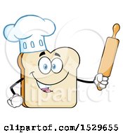 Poster, Art Print Of Sliced Bread Chef Mascot Character Holding A Rolling Pin