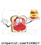 Sliced Bread Mascot Character Smeared With Jam Holding A Jar And Gesturing Perfect