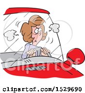 Cartoon Angry White Female Driver Stuck In A Traffic Jam
