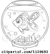 Clipart Of A Black And White Pet Fish In A Bowl Royalty Free Vector Illustration