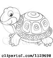 Clipart Of A Black And White Cute Tortoise Royalty Free Vector Illustration