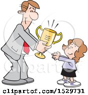 Clipart Of A Happy White Business Man Giving A Girl A Trophy Royalty Free Vector Illustration by Johnny Sajem