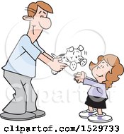 Clipart Of A Happy White Father Giving His Daughter A Puppy Dog Royalty Free Vector Illustration by Johnny Sajem