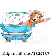 Clipart Of A Cartoon White Female Driver With Road Rage Shouting Out Of Her Window Royalty Free Vector Illustration