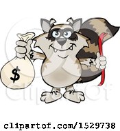 Cartoon Bandit Raccoon Robber Thief Holding A Money Bag