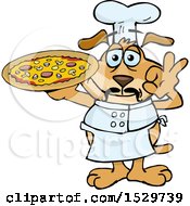 Poster, Art Print Of Italian Sparkey Dog Chef Gesturing Perfect And Holding A Pizza Pie