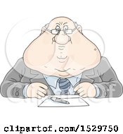 Poster, Art Print Of Fat Strict White Business Man Sitting At A Desk