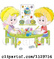 Poster, Art Print Of Caucasian Boy And Girl Decorating Easter Eggs