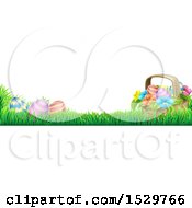 Poster, Art Print Of Border Of A Basket And Eggs With Flowers In Grass
