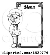 Poster, Art Print Of Black And White Chef Pig Giving A Thumb Up Around A Menu Board
